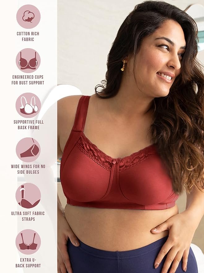 Support Everyday Cotton T-Shirt Push-Up Bra for Women Non Padded, Wire Free, Full Coverage [Everyday Pretty Lace Bra]