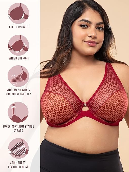 Soft Lace Comfort Support Bra for Women – Non-Padded, Wired, Full Coverage Design